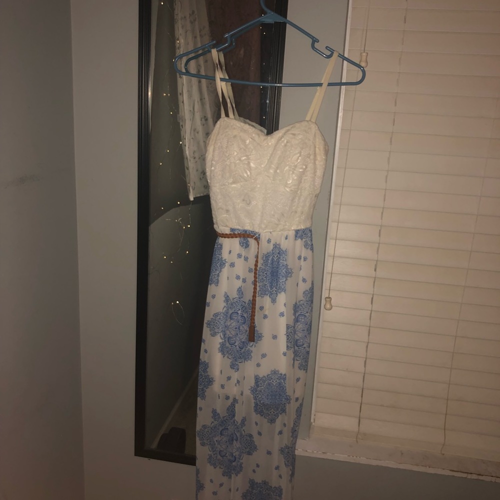 Floral dress with little brown belt
